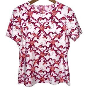 Lands’ End Short Sleeve Crew Neck Coral Shells Swim Tee Rash Guard Size Small